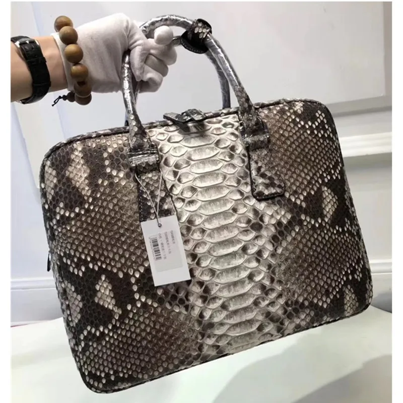 Business Style Genuine Python Leather Zipper Closure Men's Large Portfolio Handbag Authentic Snakeskin Male Laptop Briefcase