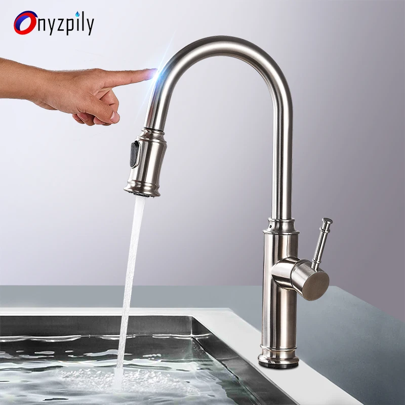 Кран для раковины Onyzpily выдвижной распылитель с датчиком матовый никелевый на
