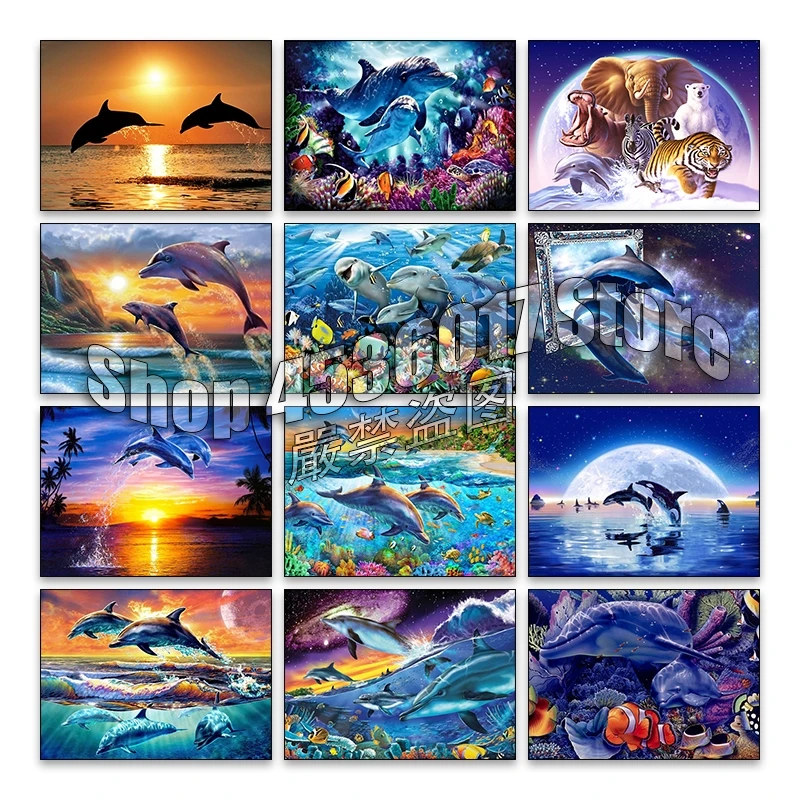 

5d Diy Diamond Embroidery Dolphin Cross Stitch Diamond Painting Kits Mosaic Animals Sale Full Rhinestones Art Handwork Gifts