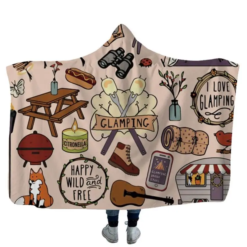 3d Printed Hooded Blanket Soft Blanket Sherpa Winter Throw Blanket Hoodie Blanket Travel Mantle For Adults Hooded Blanket - Цвет: 3