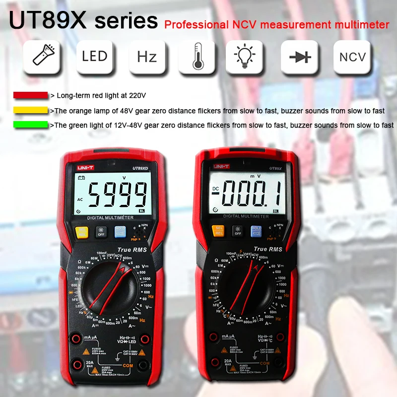 UNI-T UT89X UT89XD True RMS Professional Digital Multimeter Tester NCV 20A Current AC DC Voltmeter Capacitance Resistance Tester