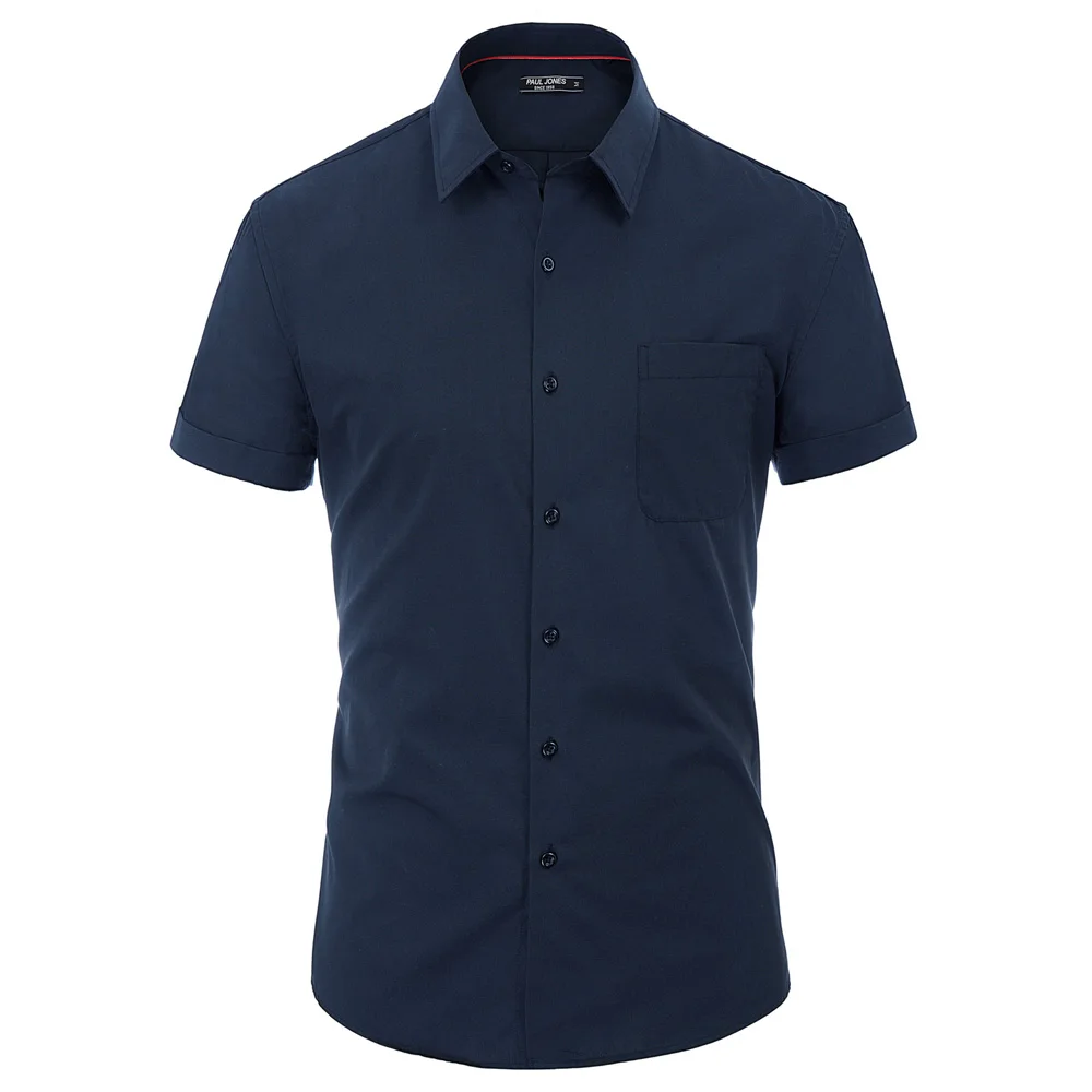 Navy Blue Мужские одноцветные рубашки с коротким рукавом от PAUL JONES, летние повседневные рубашки с квадратным воротником на пуговицах PJ0189 - Цвет: Navy Blue
