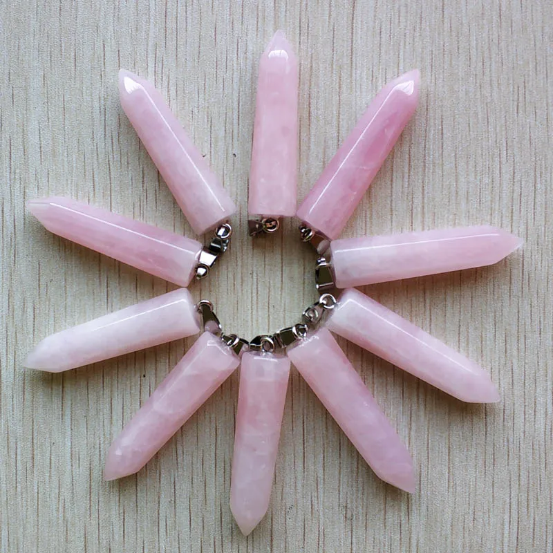 

2019 Fahsion top quality natural stone pink Hexagonal pillar charms point Pendants 12x50mm Wholesale 10pcs/lot free shipping