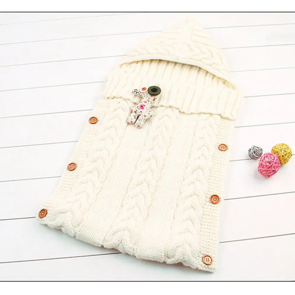 Winter Warm Baby Blankets Wood Button Tassel Cap Sweater Infants Newborn Knitting Sleeping Bag Baby Swaddle Wrap Sleeping Sack