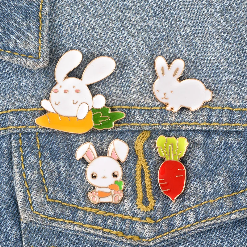

Evil Rabbits Bunny Carrot Enamel Badges Metal Brooches For Women Kids Bag Badge Jackets Collar Lapel Accessory Decor 1PC