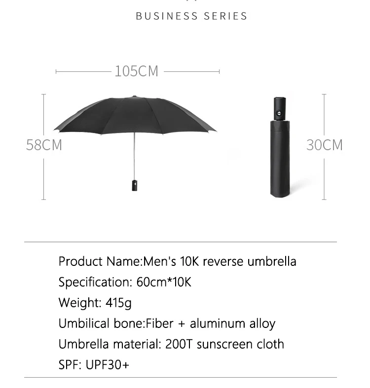 Складной обратный Зонт от дождя для женщин и мужчин, Большой ветрозащитный зонт от солнца с черным покрытием, подарки, автоматический деловой автомобиль, Paraguas