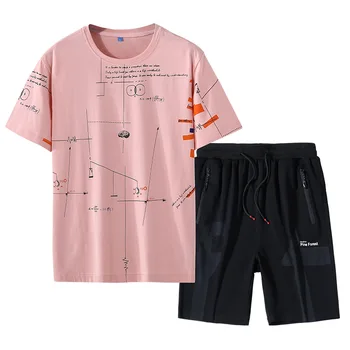 

2020 Summer large men's casual sports suit loose add plus size short sleeve T-shirt thin high quality two piece set 1-19 on sale
