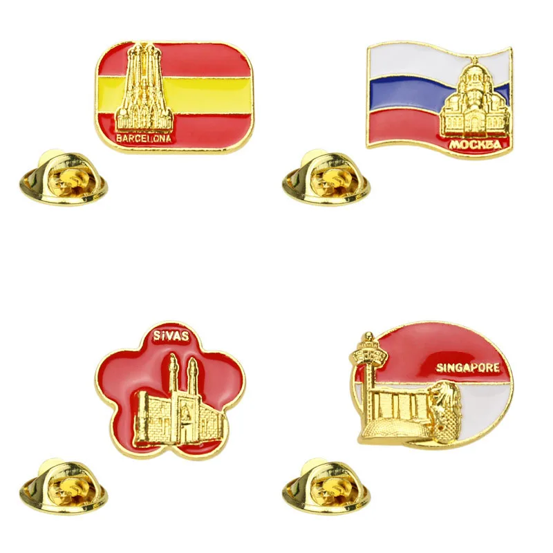 Русский/испанский/Турция Сингапур брошь в виде флага и Pin Эмали штырь
