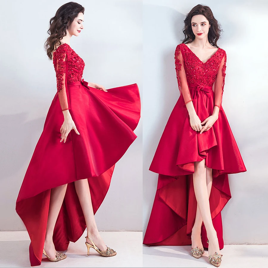 

Prom Dress Embroidery Vintage Long Dresses for Prom V-neck Lace Up Vestidos De Gala 2019 Burgundy Full Sleeve Formal Gown E165