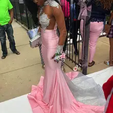 Розовое платье русалки для выпускного вечера с длинным рукавом, африканские атласные платья со шлейфом для женщин, вечерние платья для девочек, новые очаровательные платья с открытой спиной