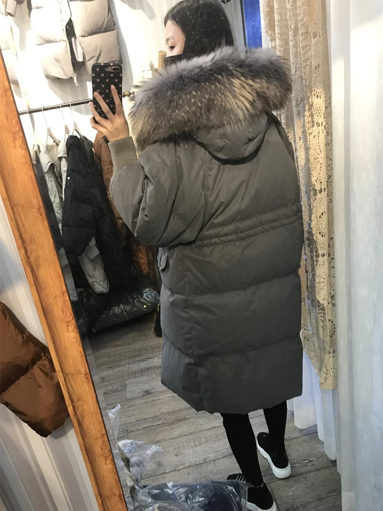 18 Южная Корея Dongdaemun стиль ультра большой Лисий мех длинный пуховик женский свободный крой толстый пуховик выше колена