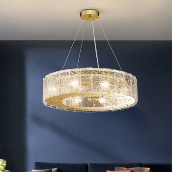 Online Modern Gold/chrome Chandelier Lighting For Living Room Fixtures Luxury Silver Round Dining Light LED Lamp Glass Hanging