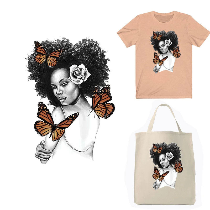 Calcomanías térmicas de transferencia de calor para mujer, calcomanías para ropa de chica negra, parches de transferencia para planchar, camiseta lavable DIY para - AliExpress