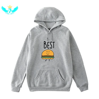 

Friends French Fries Best Hamburgers Lettered Pattern Printed Hooded Sweater Omega-Velvet Women's Sweats Hoodies TOA