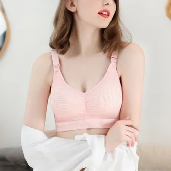 

Breastfeeding Bra Cotton Front Open Buckle Bra For Pregnant Women Stripes Push Up Maternity Nursing Bras