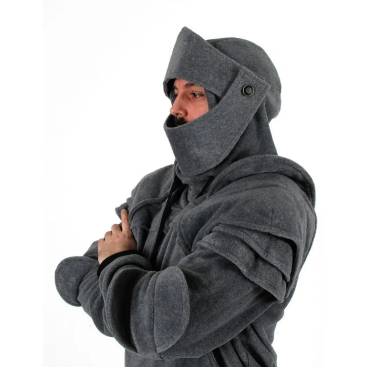 Solid color men's retro elbow drawstring knight best sale sweater