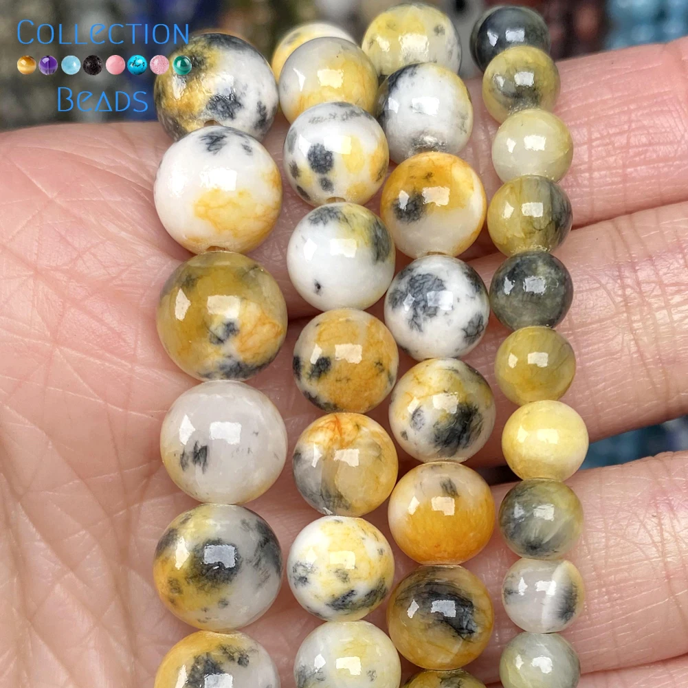 Natural Stone Beads Light Yellow Persian Jades Round Smooth Loose