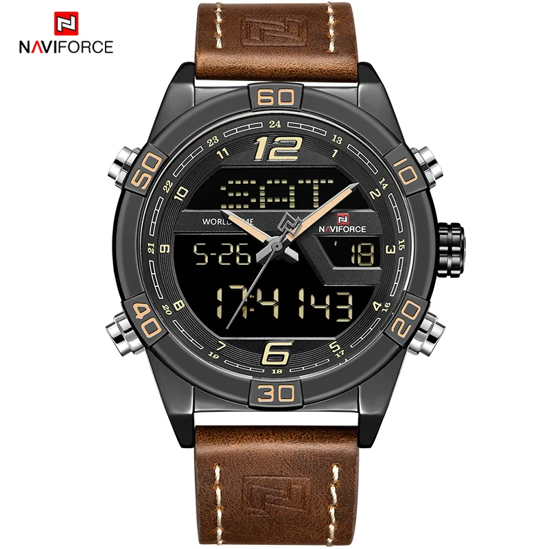 NAVIFORCE Топ люксовый бренд Мужские кварцевые часы модные светодиодный цифровые часы календарь Moon Phase водонепроницаемые военные наручные часы - Цвет: BYDBN