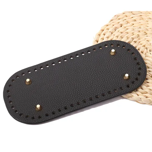 25Colors Long Bottom for Knitted Bag PU Leather Bag Accessories Handmade Bottom With 52 Holes DIY Crochetbag Bottom 22x10cm black 3