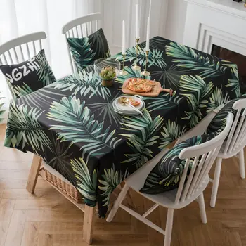 

American rural style printed green leaf tablecloth grey brick home dining table TV cabinet microwave oven refrigerator cover