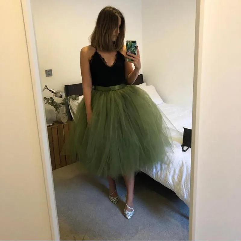 Army Green Skirt Women Long Tulle Skirt with Satin Band
