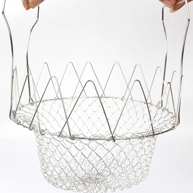 Foldable Steam Rinse Strainer Stainless Steel Colander Basket Drainer Frying French Fryer Tool Kitchen Cooking Basket