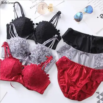 

European lace wedding intimates 1/2 cup bride dress underwear set push up women bra sets smooth simple bras & brief plus size