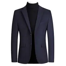 Chaqueta de lana para hombre, traje informal de negocios, abrigo de manga larga, ropa de trabajo, Blazer con dos botones y solapa, Otoño e Invierno
