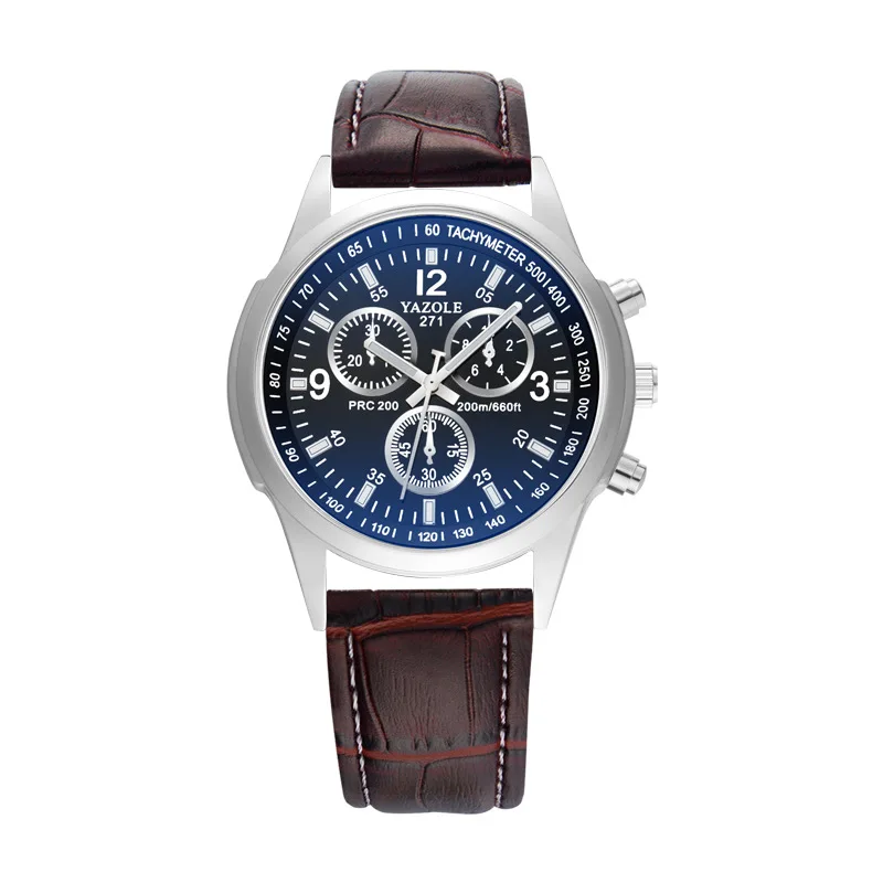 Мужские кварцевые наручные часы Необычные синий светильник мужские деловые повседневные деловые Элегантные наручные часы с кожаными ремешками YAZOLE часы-браслет - Цвет: blue brown