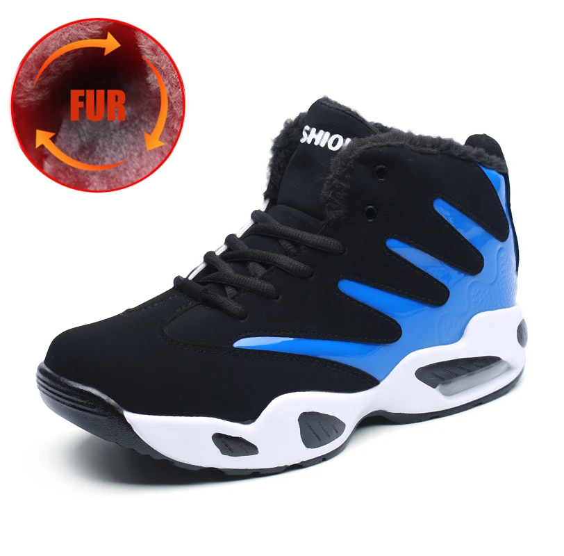 HUMTTO мужские высокие баскетбольные кроссовки на воздушной подушке, Противоударная Баскетбольная обувь для мужчин, спортивные тренировочные ботинки унисекс - Цвет: fur black and blue