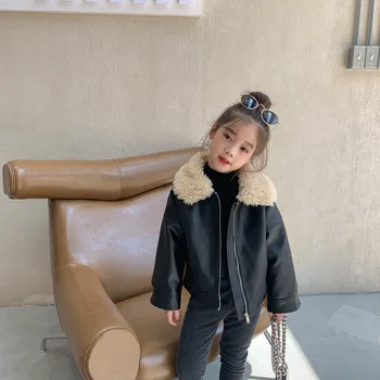 

Winter New Arrival European and American style fashion motorcycle Fur inside jacket with fur collar for cool baby girls