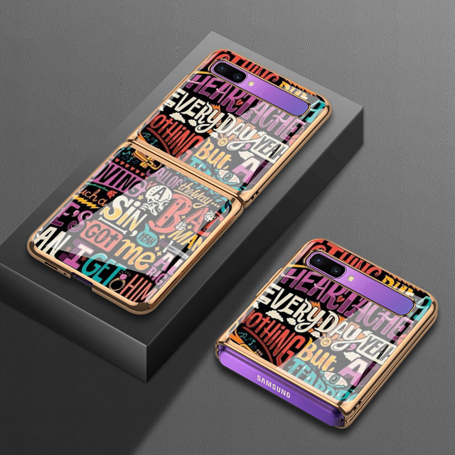 Flip 3 Funda Case for Samsung Galaxy Z Flip 3 Z Flip Tempered Glass English Letters Patterned Coque Phone Case Cover Z Flip3