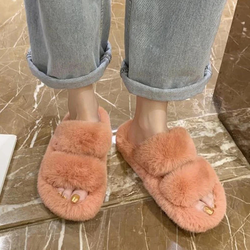 Indoor Women Fur Slippers Fluffy Soft Furry Slides Thick Flats Heel Non Slip House 10 H8cb25428a7314c4c8c816e159a248c262