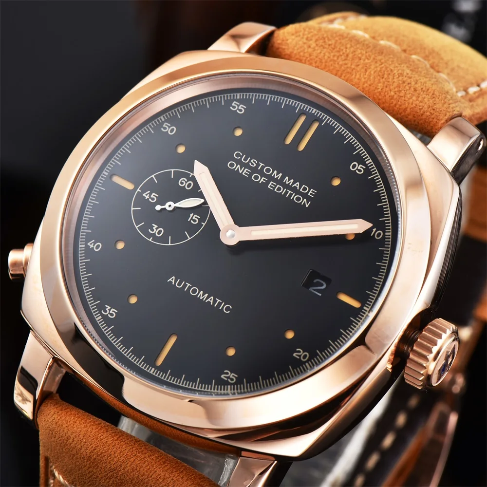 44mm Watch Men Stainless Steel Case Seagull Automatic Movement Luminous Date Watches Men&amp#39s Clock Military Leather Strap P15 | Наручные