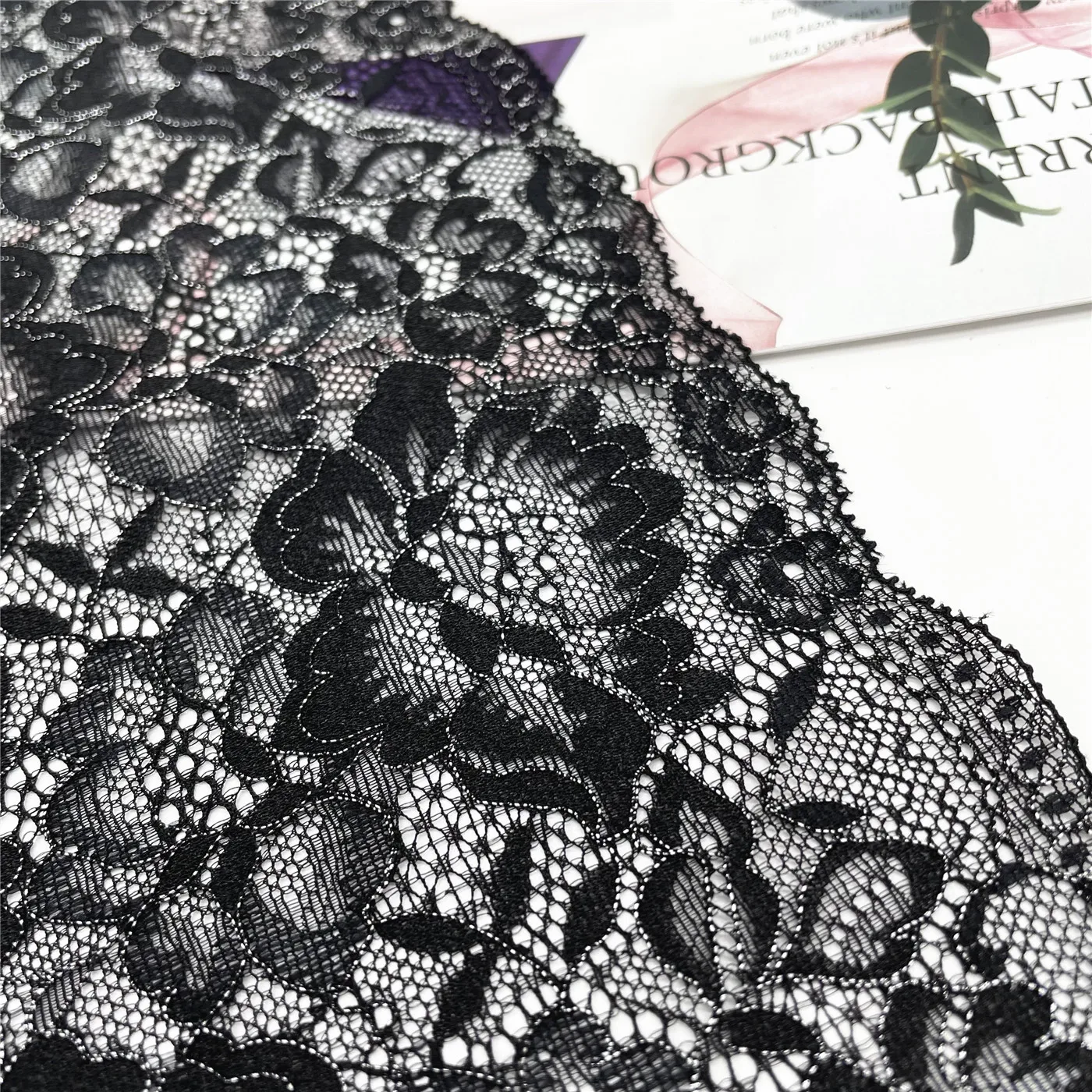 3y/Lot Width 15cm Black Silver Elastic Stretch Lace Trim 3