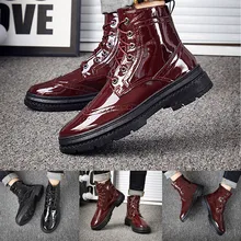 Мужская обувь мужские модные уличные кожаные туфли с высоким берцем повседневные ботинки в британском стиле Яркие ботинки с высоким берцем в деловом стиле обувь на шнуровке