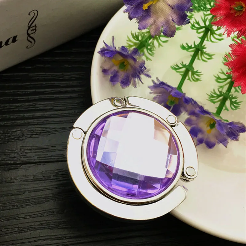 practical Portable Folding Table Desk Hanging Clip Crystal Alloy Purse Handbag Bag Hanger Hook Holder - Цвет: Light purple