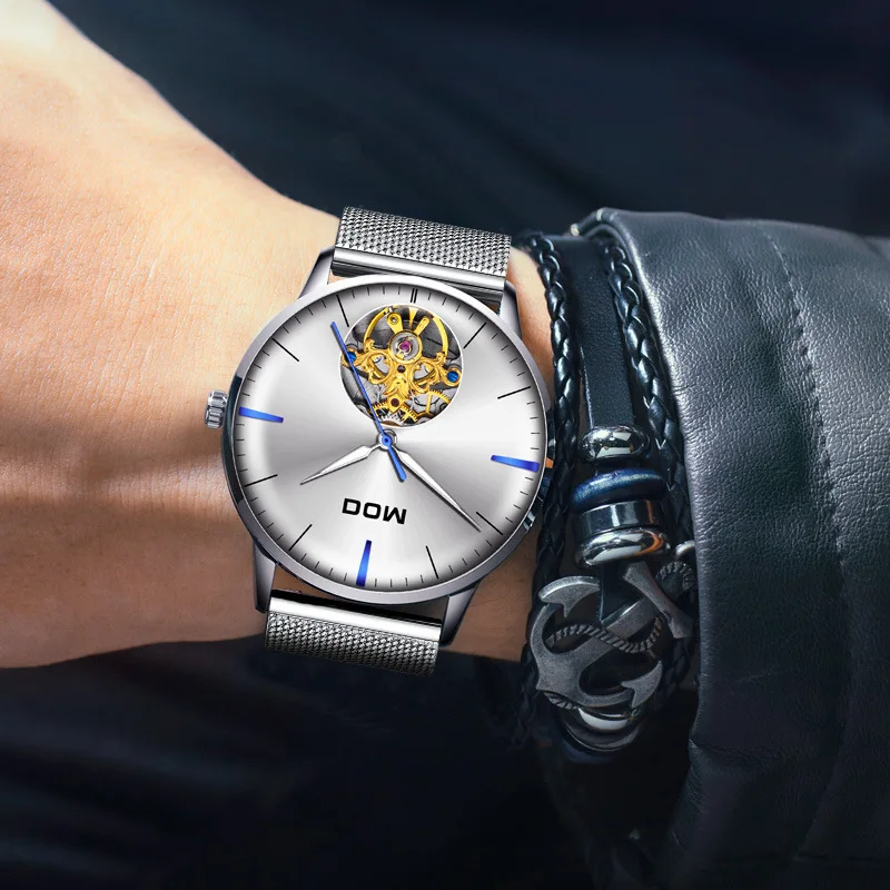 

Fully Automatic Hollow out Watch Men's Analog Watch MEN'S Table Waterproof Students Trend Watch Mesh Belt M-1268D-7M