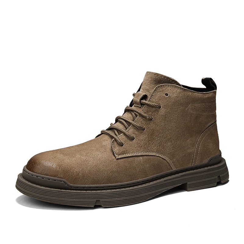Оригинальные кожаные ботинки для мужчин; Рабочая обувь ручной работы для мужчин; цвет хаки; мужские тактические военные ботинки; Модные Винтажные ботинки - Цвет: Khaki