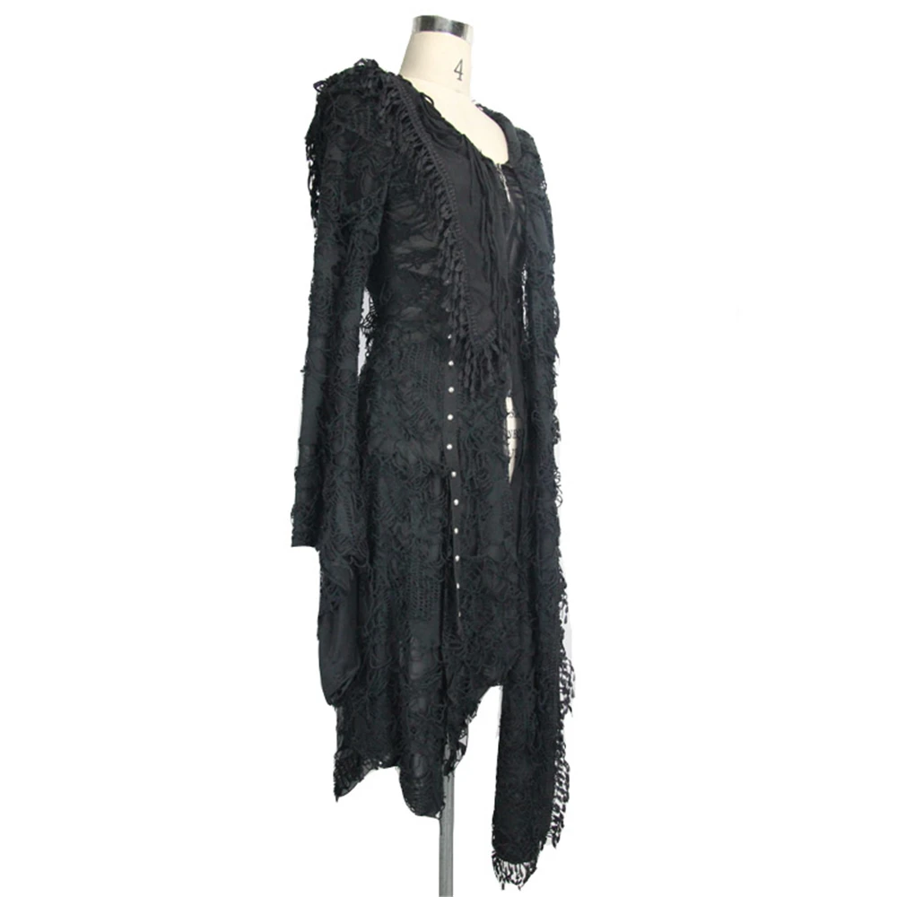 Devil Модные женские стимпанк с дырками куртки с капюшоном Готический Черный рукав "летучая мышь" Длинная Верхняя одежда Хэллоуин костюм ведьмы для косплея