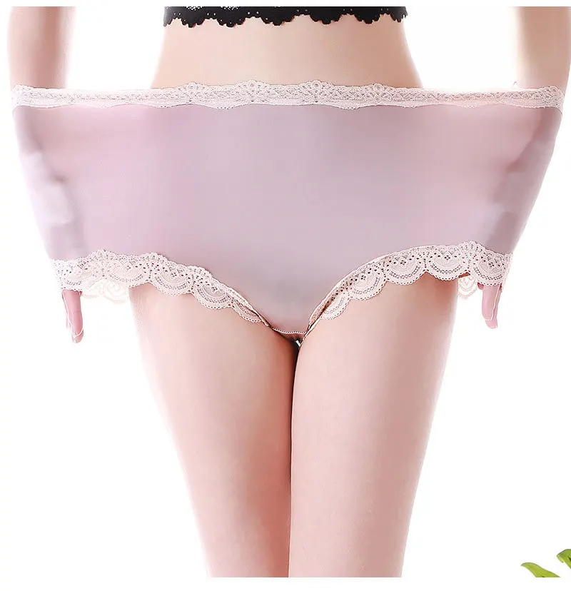 New High-grade Satin Ice Silk Soft Breathable Lace Sexy Lingeries Underwears Lady Panties Plus Size 6XL Women's Briefs high waisted seamless underwear