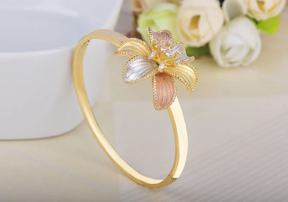 Набор Колец Blucome Flower Blossom, изысканное кольцо, 3 тонов, AAA кубический циркон, медное регулируемое кольцо, свадебный ювелирный набор