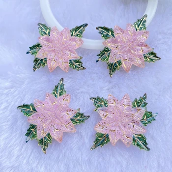 

10Pcs Acrylic Lovely Pink flower has two small holes Flatback Cabochon Scrapbook Kawaii DIY Embellishments Accessories C78