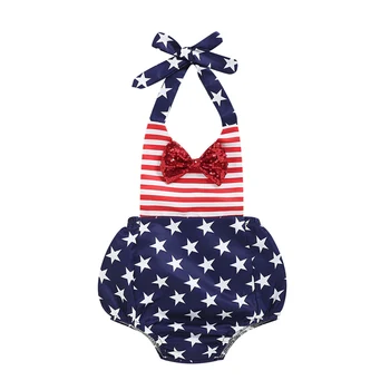 

4th of July Newborn Clothes Baby Boy Girl Outfits Independence Day Sleeveless Backless Romper Bow Jumpsuits Baby Girls Clothes