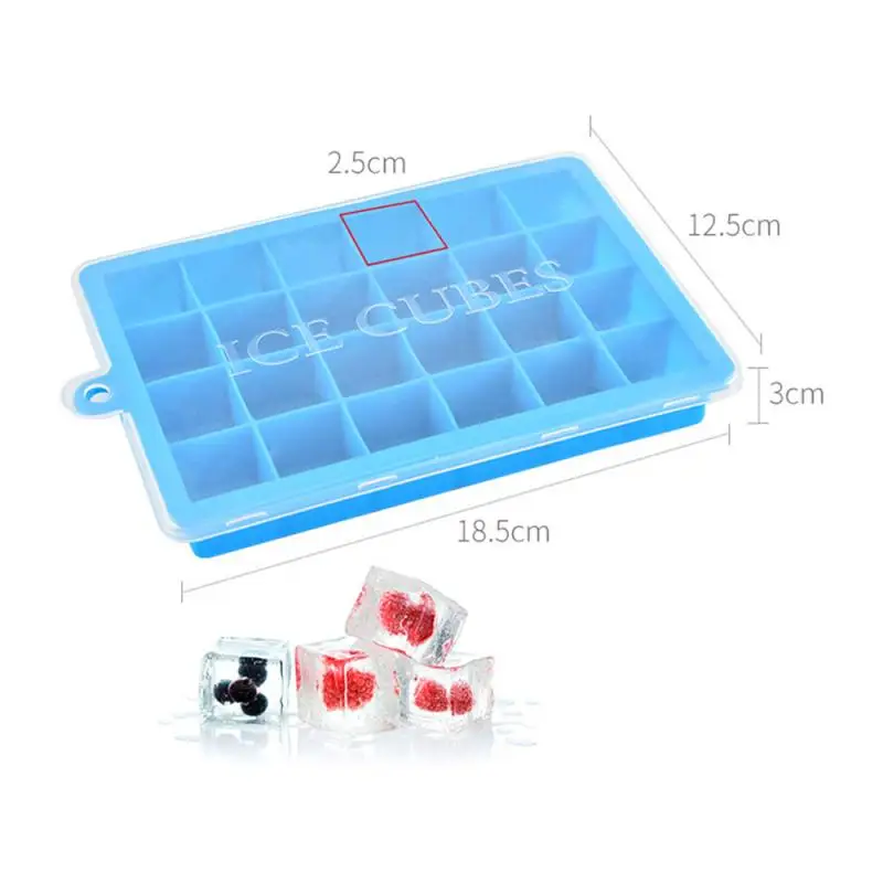 Venlohome 24 Ice Cube Tray Food Grade Silicone Ice Cube Maker Mold With Lid For Ice Cream Chocolate Party Whiskey Cocktail Drink