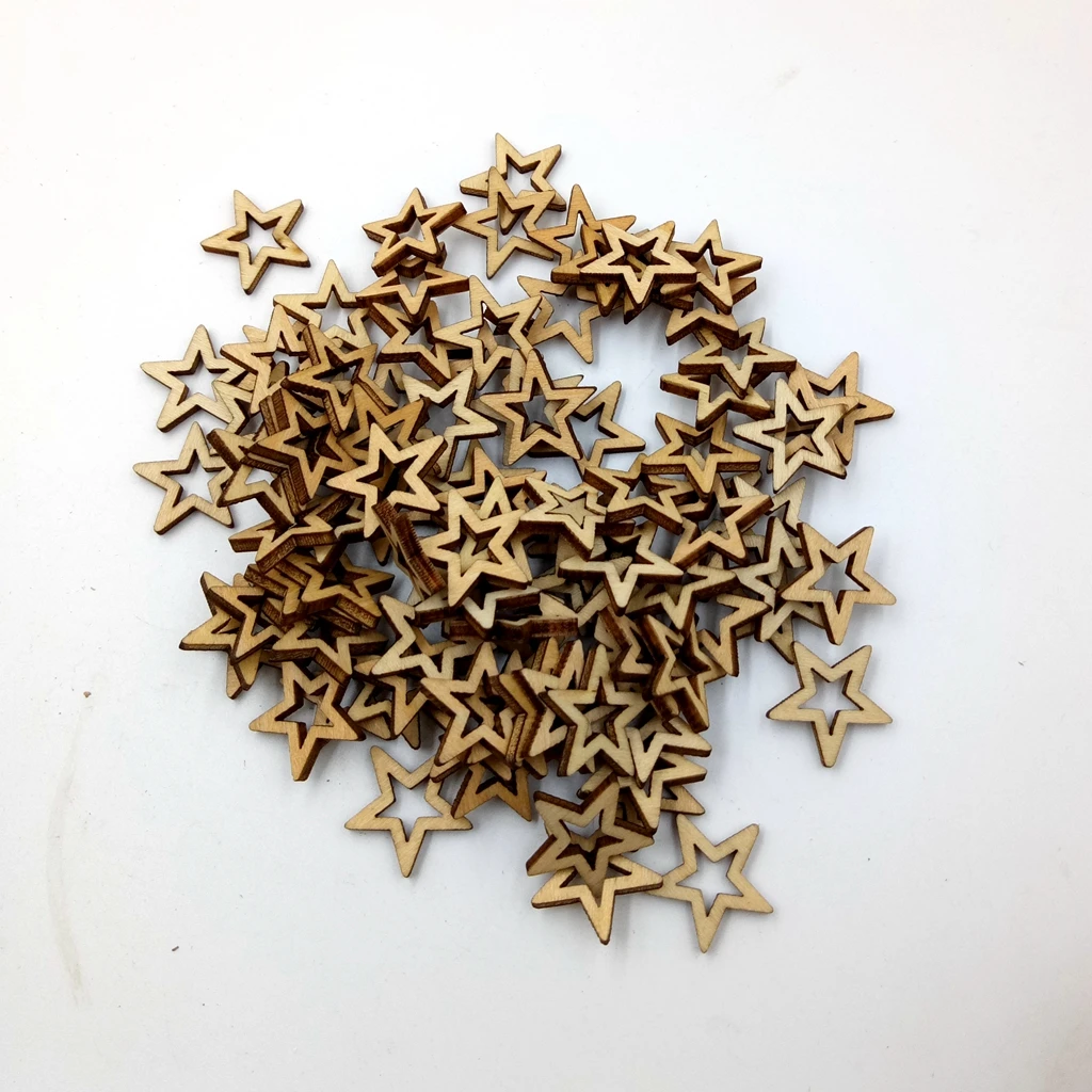 100 Pieces Hollow Star-shaped Unfinished Wood Ornament for Scrapbooking
