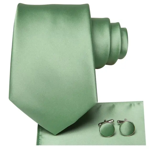 Cravatta da sposa in seta solida verde salvia per uomo Handky gemello Mens cravatta Set Fashion Designer Business Party Dropshipping Hi-Tie 4