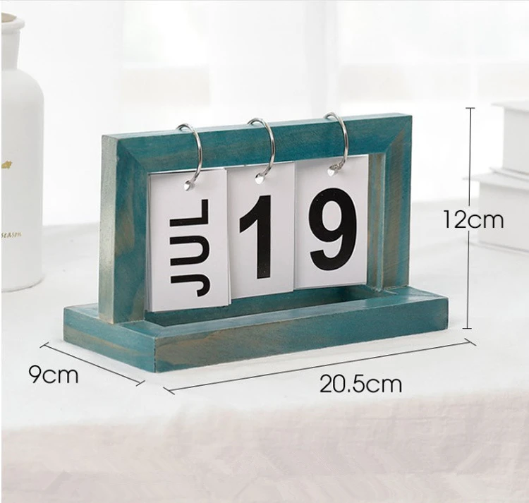 Wooden Flip Chart Perpetual Desk Calendar Creative European Minimalist Office Home Decor - Цвет: Синий