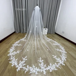 Real Photo 3 meters Cathedral Wedding Bridal Veil Lace veil Ivory veil  with Metal Comb Custom Made Bridal Veil Veu De Noiva