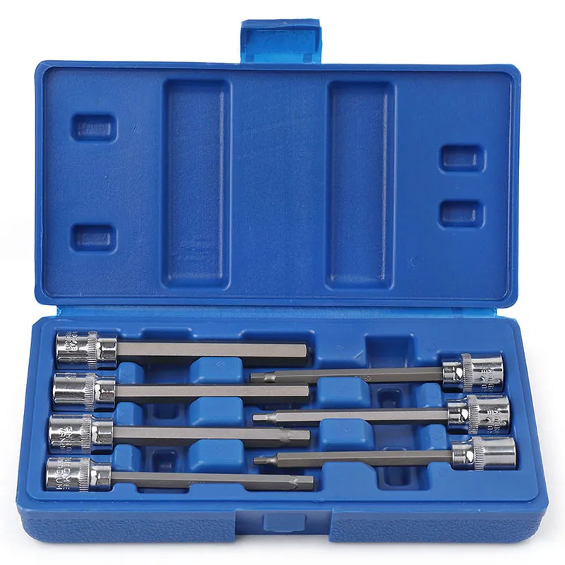 

7Pc 3/8 Extra Long Socket Set 110Mm Socket Adapter for Torque Socket Wrench Hex Hex Key Screwdriver Bit Set 3-10Mm